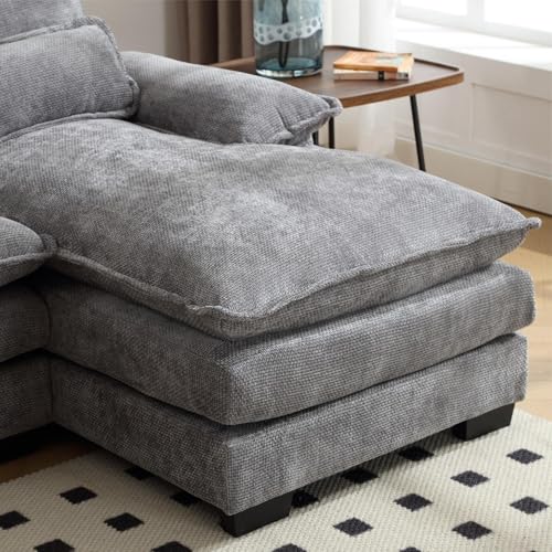 CDBBIB U-Shaped Couches for Living Room,Modern Large Sofa in Chenille Fabric,Modular Combination with Side Recliner 6 Seater Sofa,Furniture Sets in Living Room, Apartment, Bedroom. (Chenille Grey)