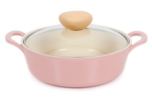 neoflam retro 2qt non-stick ceramic coated stockpot with integrated steam vent, silicone hot handle holder included, saute pot, casserole, dutch oven, 2-qt low w/glass lid, pink