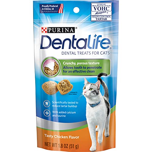 Purina DentaLife Made in USA Facilities Cat Dental Treats, Tasty Chicken Flavor - (Pack of 10) 1.8 oz. Pouches