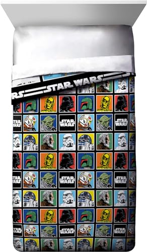 Star Wars Classic Grid Full Comforter - Super Soft Kids Reversible Bedding features Darth Vader, Stormtrooper, and Chewbacca - Fade Resistant Polyester Microfiber Fill (Official Star Wars Product)