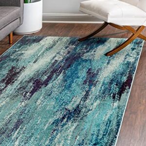 Unique Loom Jardin Collection Colorful, Vibrant, Abstract Watercolor Area Rug, 5' 1" x 8' Rectangle, Blue/Gray