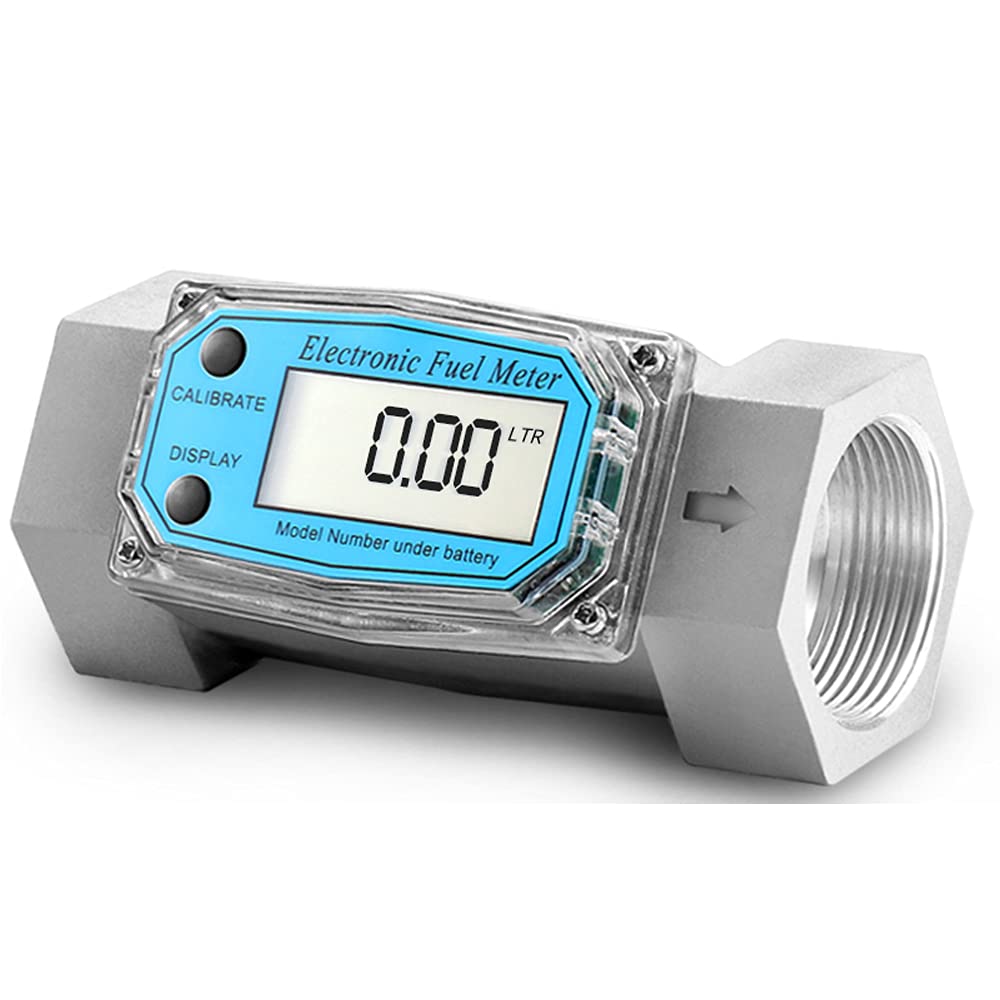 BAYM Turbine Flow Meter Electronic 1.5" 1.5 inch 40-280L/Min Oil Flowmeter Kerosene Gas Methanol Diesel Fuel Flow Digital Meter Oval Gear Gauge LCD BSPT/NPT with Battery