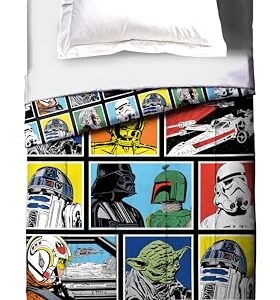 Star Wars Classic Grid Full Comforter - Super Soft Kids Reversible Bedding features Darth Vader, Stormtrooper, and Chewbacca - Fade Resistant Polyester Microfiber Fill (Official Star Wars Product)