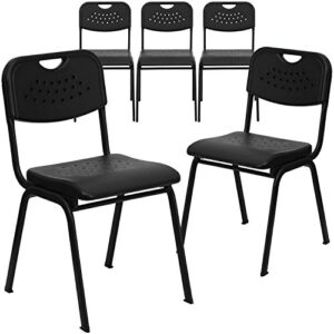 flash furniture 5 pack hercules series 880 lb. capacity black plastic stack chair with open back and black frame