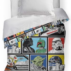 Star Wars Classic Grid Full Comforter - Super Soft Kids Reversible Bedding features Darth Vader, Stormtrooper, and Chewbacca - Fade Resistant Polyester Microfiber Fill (Official Star Wars Product)