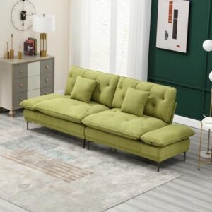 cdbbib 102'' convertible futon sofa bed, linen sofa with metal feet,mid century modern couch.futon couch small space, suitable for living room,bedroom, apartment.(olive)