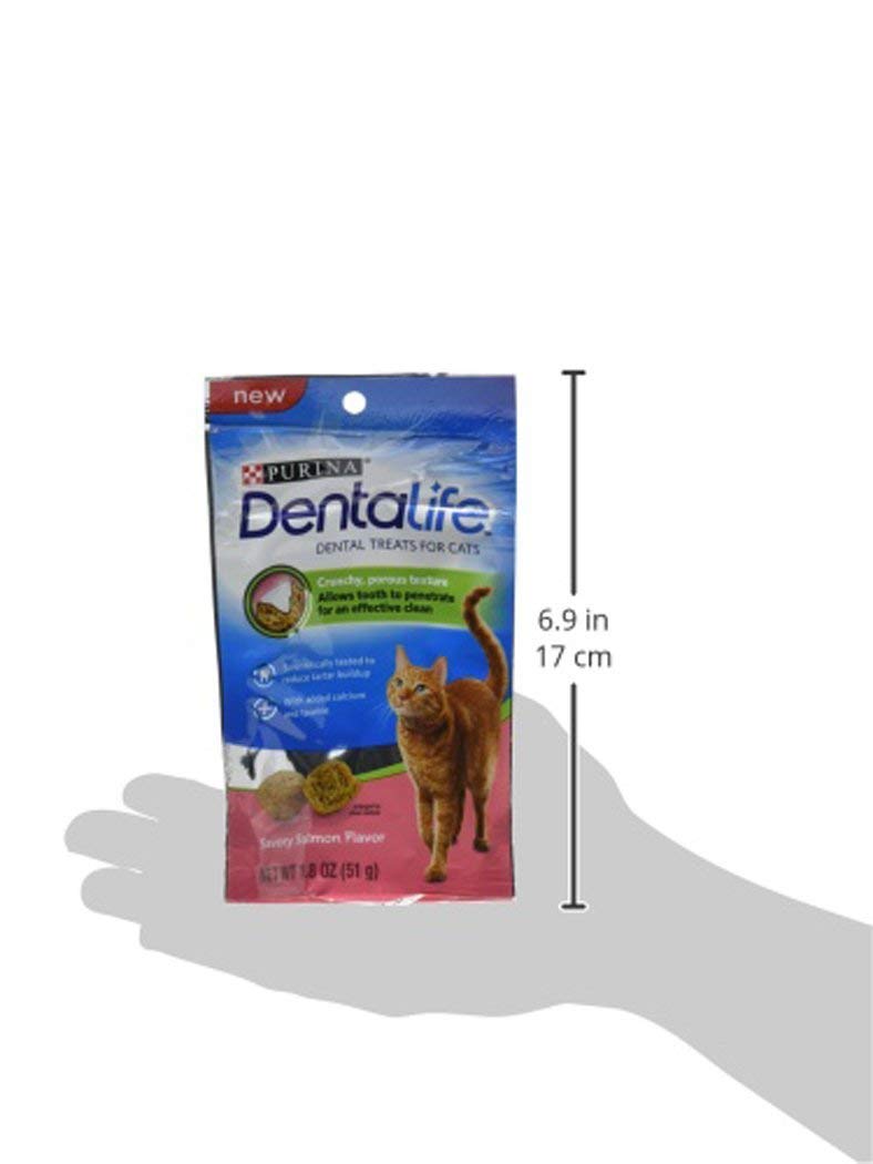 Purina DentaLife Made in USA Facilities Cat Dental Treats, Savory Salmon Flavor - (Pack of 10) 1.8 oz. Pouches