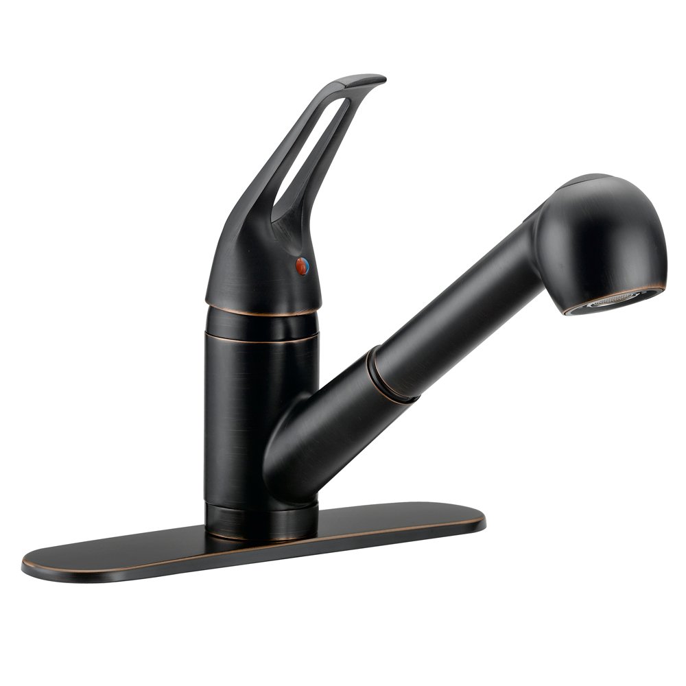 Designers Impressions 651755 Oil Rubbed Bronze Single Handle Kitchen Faucet - Kitchen Sink Faucet with Pull-Out Sprayer