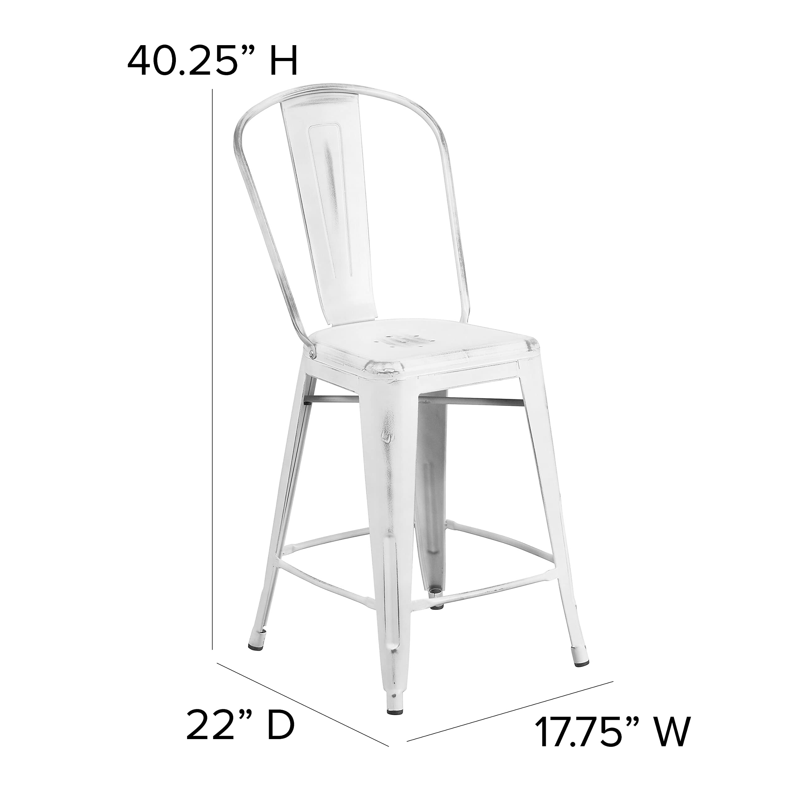 Flash Furniture Blake Commercial Grade 4 Pack 24" High Distressed White Metal Indoor-Outdoor Counter Height Stool with Back