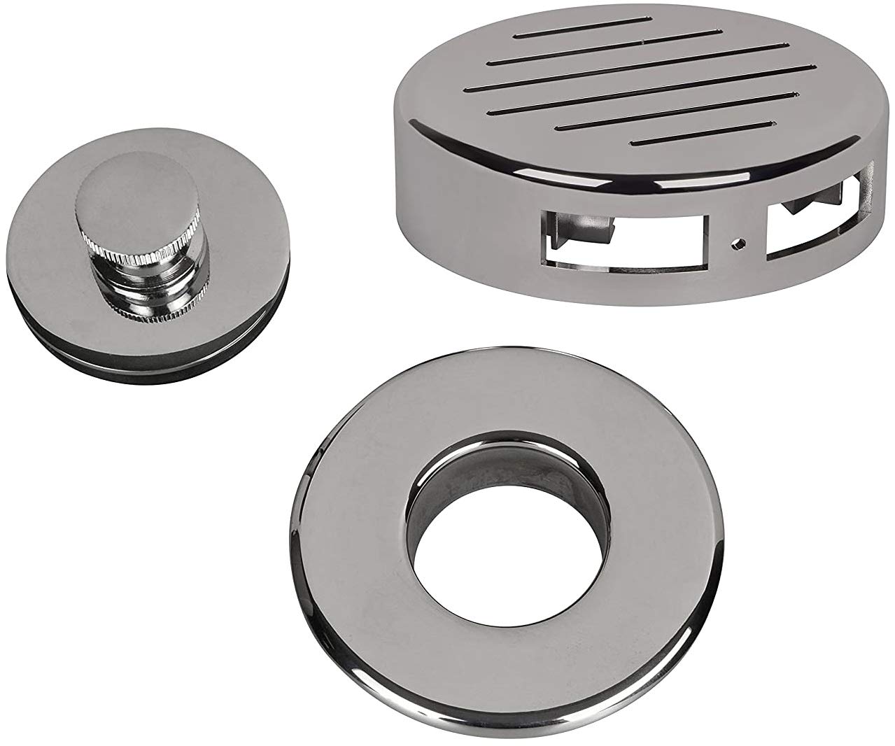 AB&A 60170 Tub Drain Trim Kit with Push eN Lift Stopper, Classic High-Capacity Overflow Plate, and Press-In Strainer Cover, Chrome