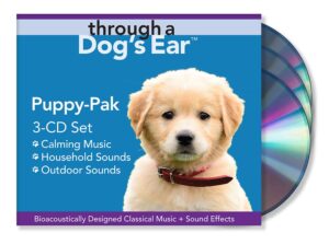 icalmpet | through a dog's ear: puppy pak | 3-cd box set | 3-hrs | includes calming music, household, and outdoor sounds