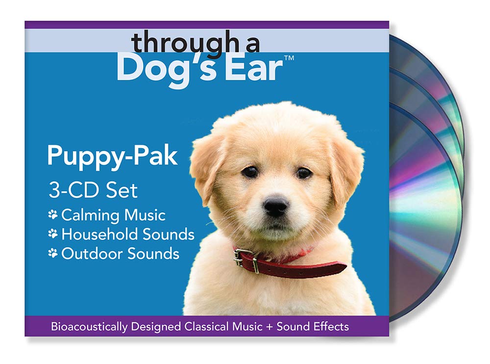 iCalmPet | Through a Dog's Ear: Puppy Pak | 3-CD Box Set | 3-hrs | Includes calming music, household, and outdoor sounds