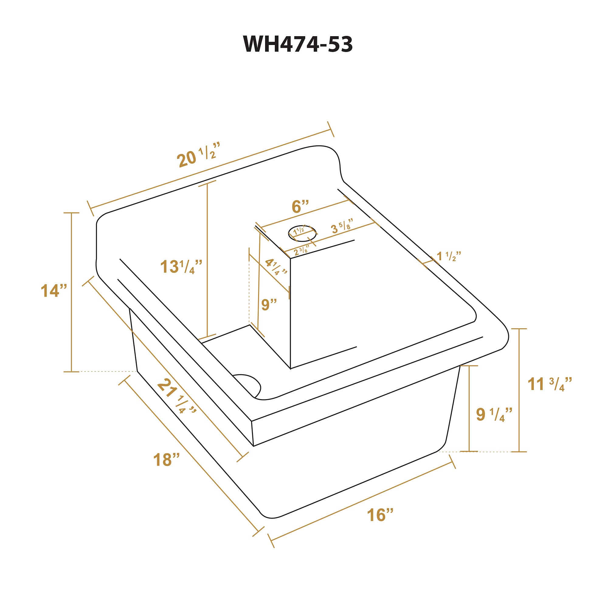 Vitreous China single bowl kitchen drop-in sink