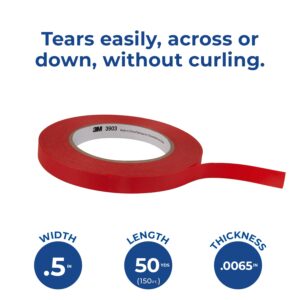 3M - 0.5-50-3903-RED 3903 Vinyl Duct Tape - 0.5 in. x 150 ft. Conformable Adhesive Tape Roll - Red Rubber Adhesive Tape with Abrasion Resistance. Sealing Tapes