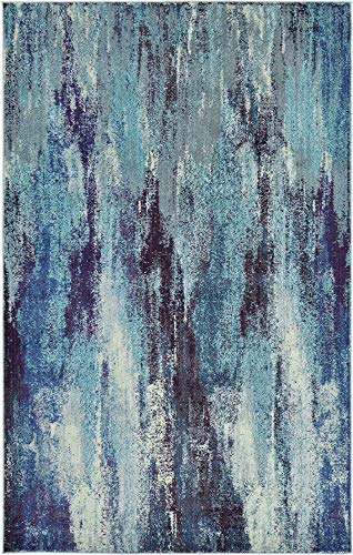 Unique Loom Jardin Collection Colorful, Vibrant, Abstract Watercolor Area Rug, 5' 1" x 8' Rectangle, Blue/Gray