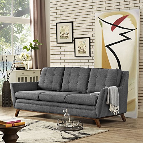 Modway Beguile Mid-Century Modern Sofa With Upholstered Fabric In Gray