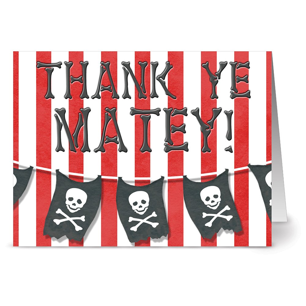 Note Card Cafe Thank You Cards with Red Envelopes | 24 Pack | Ahoy Matey Thank You | Blank Inside, Glossy Finish | for Kids, Babies, Greeting Cards, Occasions, Birthdays, Gifts