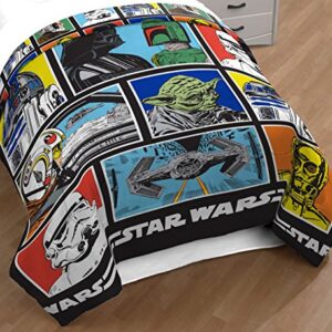 Star Wars Classic Grid Full Comforter - Super Soft Kids Reversible Bedding features Darth Vader, Stormtrooper, and Chewbacca - Fade Resistant Polyester Microfiber Fill (Official Star Wars Product)