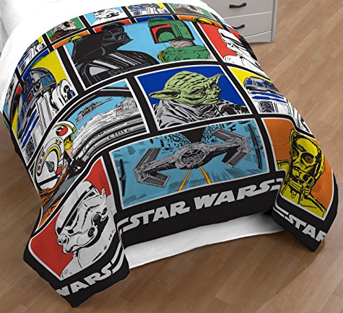 Star Wars Classic Grid Full Comforter - Super Soft Kids Reversible Bedding features Darth Vader, Stormtrooper, and Chewbacca - Fade Resistant Polyester Microfiber Fill (Official Star Wars Product)