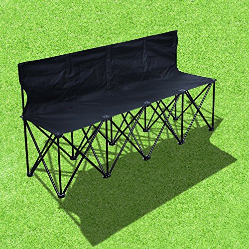 BenefitUSA 4 Seater Sideline Bench Portable Folding Team Sports Bench Sits Outdoor Waterproof- Black