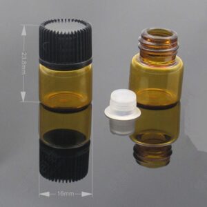 Honbay® 1ml (1/4 dram) Amber Glass Vial Essential Oil Bottle with Orifice Reducer and Cap - 12 Pack