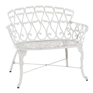 westcharm white cast aluminum 2-person bench for outdoor garden patio yard park lawn with white heart | antique victorian dining loveseat