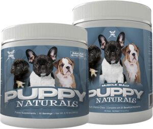 muscle bully puppy naturals | muscle building immunity milk replacer + 10 in 1 puppy multivitamin nutrient chew | veterinarian formulated. nutritional support for growing puppies (60 servings).