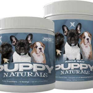 Muscle Bully Puppy Naturals | Muscle Building Immunity Milk Replacer + 10 in 1 Puppy MultiVitamin Nutrient Chew | Veterinarian Formulated. Nutritional Support for Growing Puppies (60 Servings).