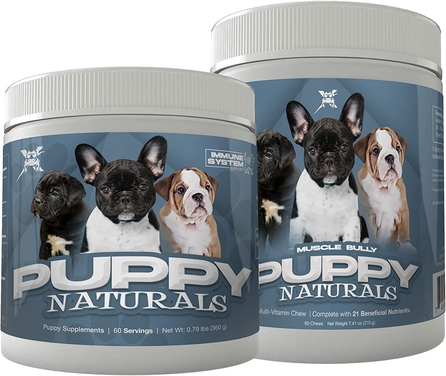 Muscle Bully Puppy Naturals | Muscle Building Immunity Milk Replacer + 10 in 1 Puppy MultiVitamin Nutrient Chew | Veterinarian Formulated. Nutritional Support for Growing Puppies (60 Servings).