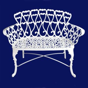 Westcharm White Cast Aluminum 2-Person Bench for Outdoor Garden Patio Yard Park Lawn with White Heart | Antique Victorian Dining Loveseat