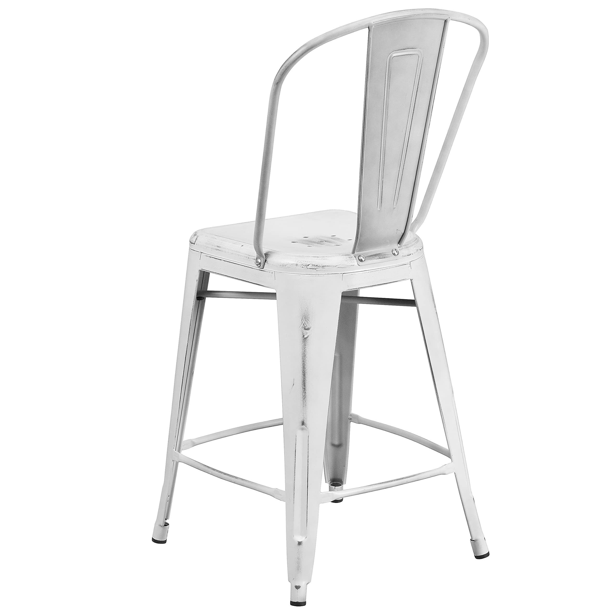 Flash Furniture Blake Commercial Grade 4 Pack 24" High Distressed White Metal Indoor-Outdoor Counter Height Stool with Back