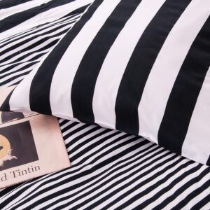 NTBAY 3 Pieces Duvet Cover Set Queen Size, Reversible Zipper Comforter Cover with 4 Corner Ties and 2 Pillow Shams, Soft Brushed Microfiber Comforter Cover Set with Black and White Striped Printed