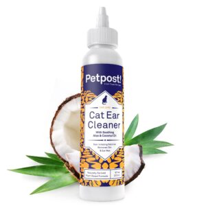 petpost | cat ear cleaner - best ear remedy for cats - natural coconut oil treatment drops - alcohol & medicine free - 8 oz.