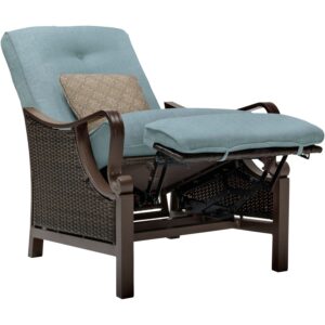 Hanover Ventura Brown Wicker Outdoor Recliner Chair with Cushions and Accent Pillow, Luxury All-Weather Outdoor Patio Recliner Chair with Rust Resistant Steel Frames for Deck, Backyard, Pool Side