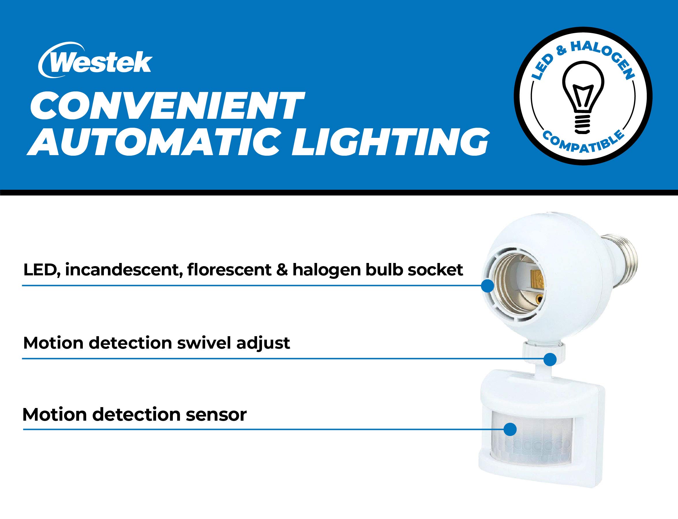 Westek Screw in Motion Sensor Light Socket for Outdoor Lighting, 2 Pack - This Motion Sensor Light Socket Adapter Turns On Lights When Movement is Detected, 20ft Distance - (OMLC163BC)