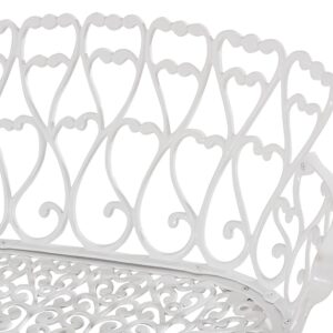 Westcharm White Cast Aluminum 2-Person Bench for Outdoor Garden Patio Yard Park Lawn with White Heart | Antique Victorian Dining Loveseat