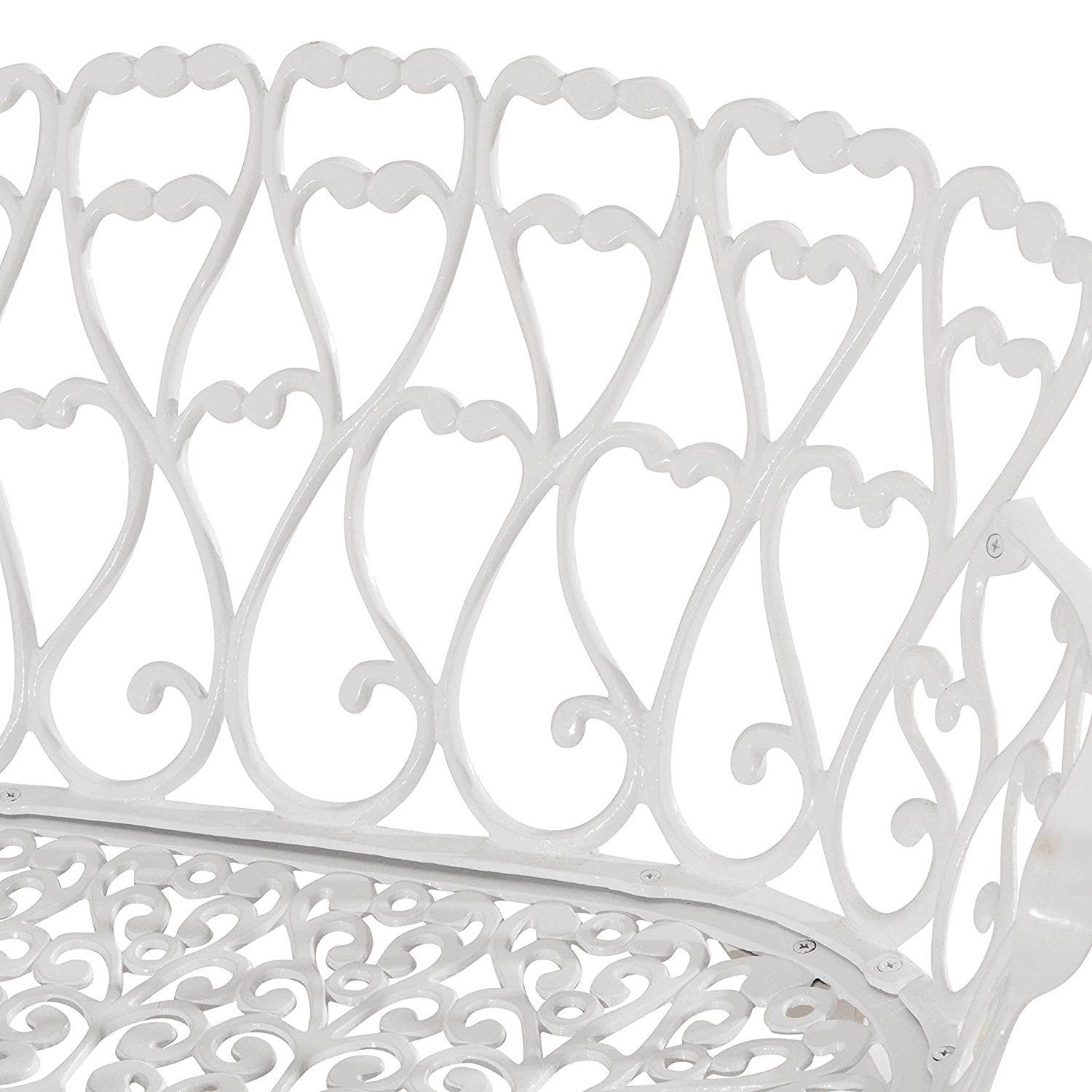 Westcharm White Cast Aluminum 2-Person Bench for Outdoor Garden Patio Yard Park Lawn with White Heart | Antique Victorian Dining Loveseat