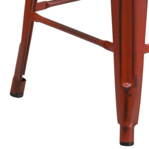 Flash Furniture Commercial Grade 24" High Backless Distressed Kelly Red Metal Indoor-Outdoor Counter Height Stool