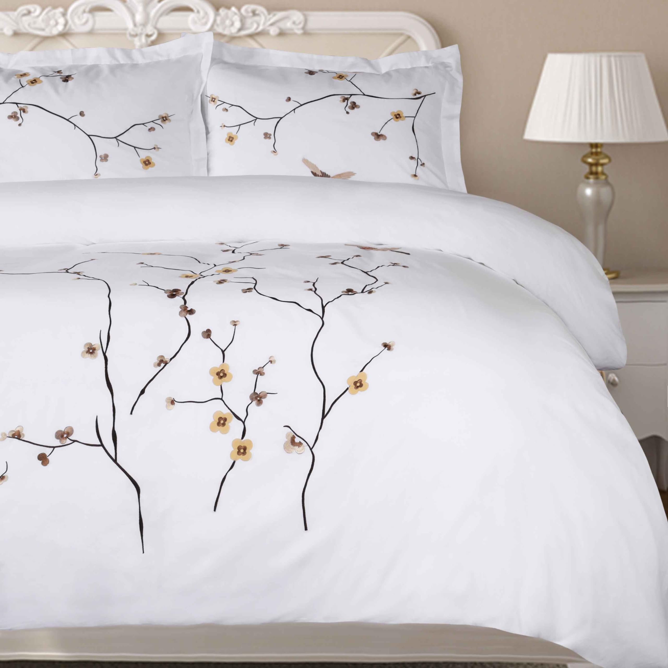 Superior Blossom Embroidered Floral Duvet Cover Set, Long-Staple Cotton, King/Cal King, White