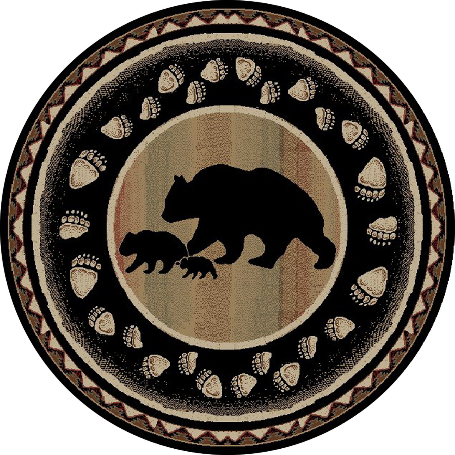 Rug Empire Take the Lead Rustic Lodge Area Rug, Black Bear, Round