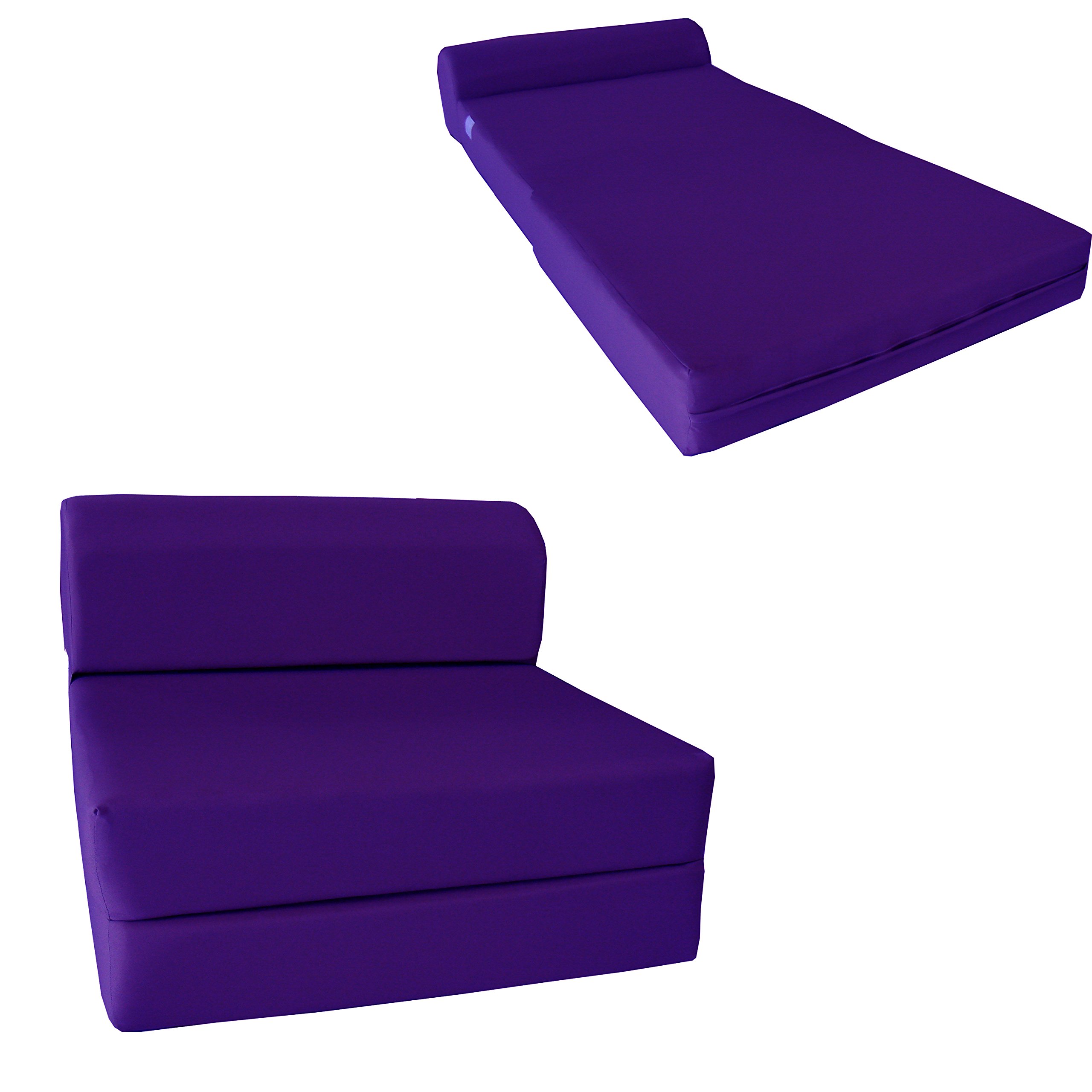 D&D Futon Furniture Purple Sleeper Chair Folding Foam Bed Sized 70 x 32 x 6, Studio Guest Foldable Chair Beds, Foam Sofa, Couch, High Density Foam 1.8 Pounds.