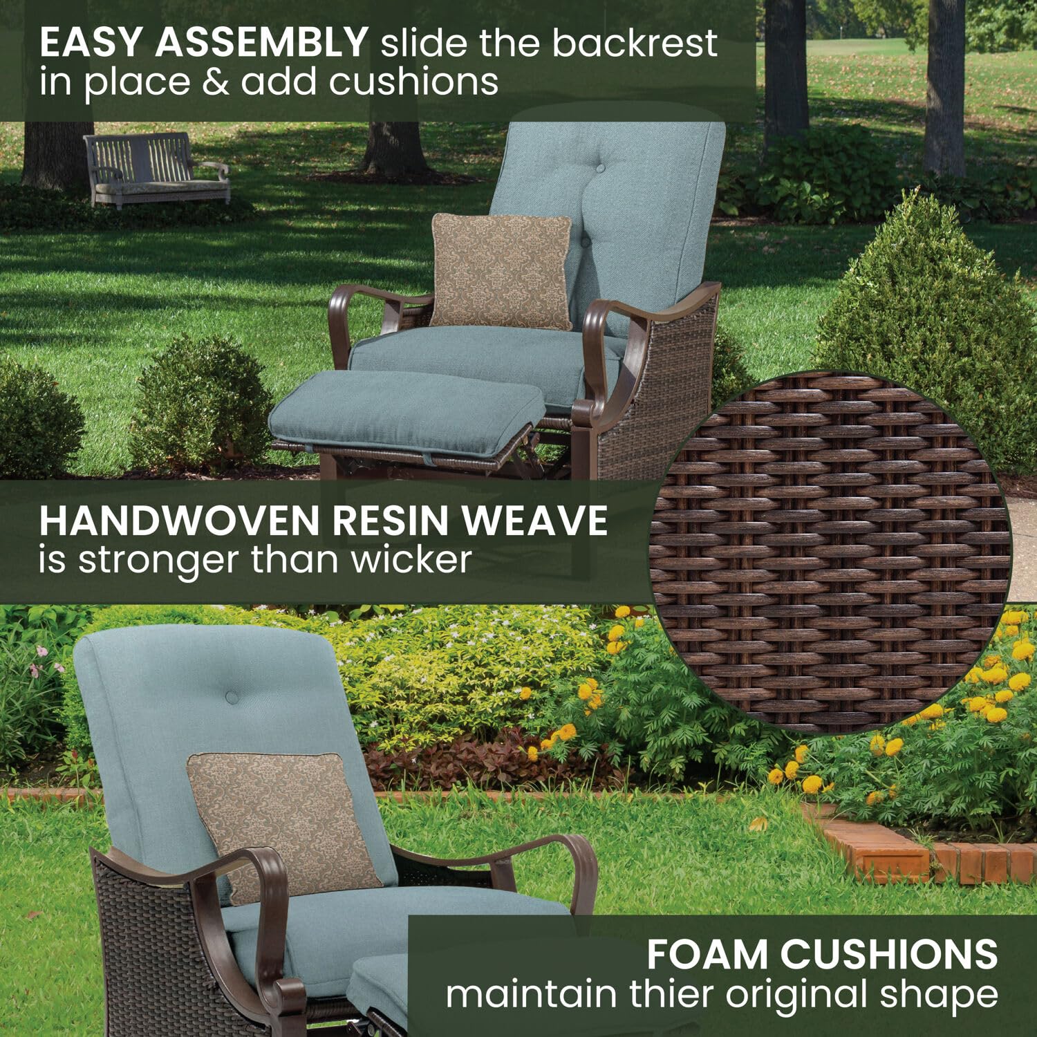 Hanover Ventura Brown Wicker Outdoor Recliner Chair with Cushions and Accent Pillow, Luxury All-Weather Outdoor Patio Recliner Chair with Rust Resistant Steel Frames for Deck, Backyard, Pool Side