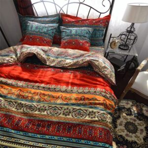 newrara bohemian bedding sets queen 100% brushed cotton boho duvet cover set stripe sheet sets (king)