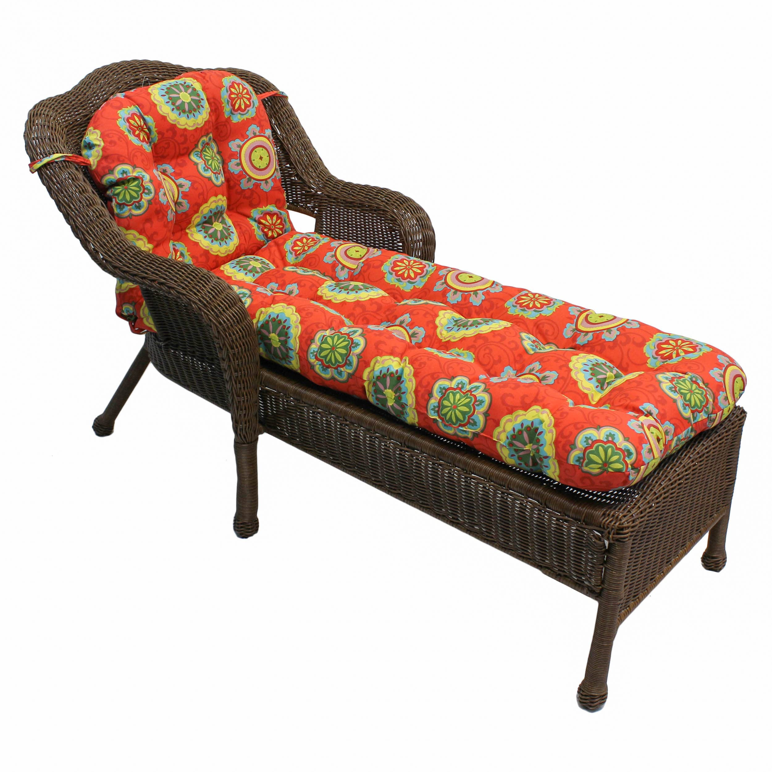 Blazing Needles U-Shaped Outdoor Patterned Spun Polyester Tufted Chaise Lounge Cushion, 74" x 19", Farrington Terrace Grenadine