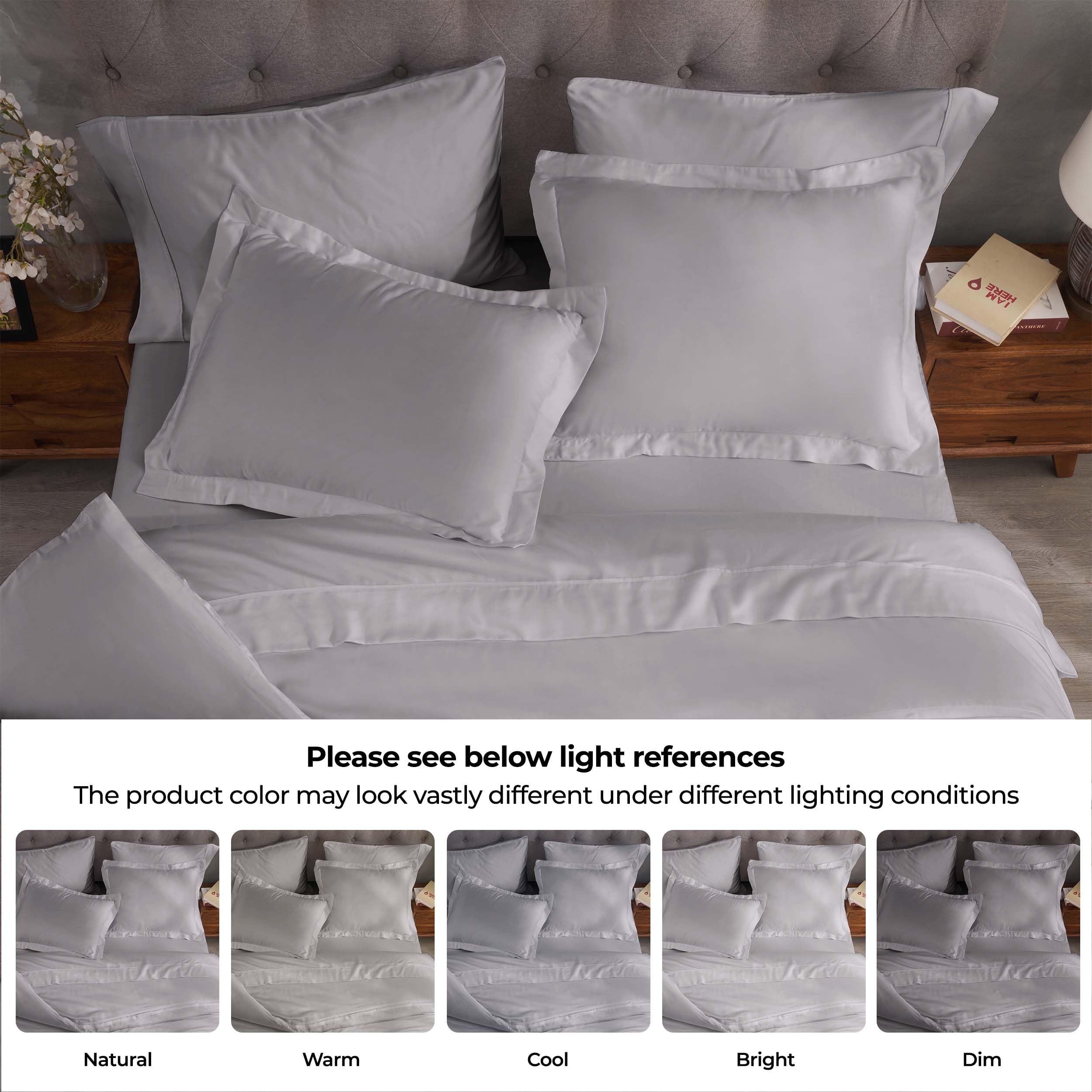 Superior 300 Thread Count Duvet Cover Set, 100% Modal from Beech, Solid, Full/Queen, Grey