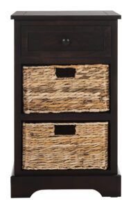 safavieh home collection carrie brown/ natural wicker 3-drawer storage nightstand side table (fully assembled)