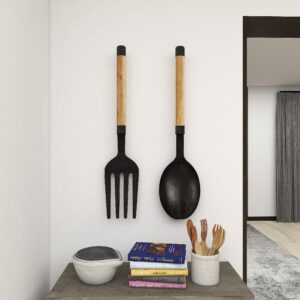 Deco 79 Aluminum Metal Utensils Home Wall Decor Spoon and Fork Wall Sculpture, Set of 2 Wall Art 8"W, 35"H, Silver