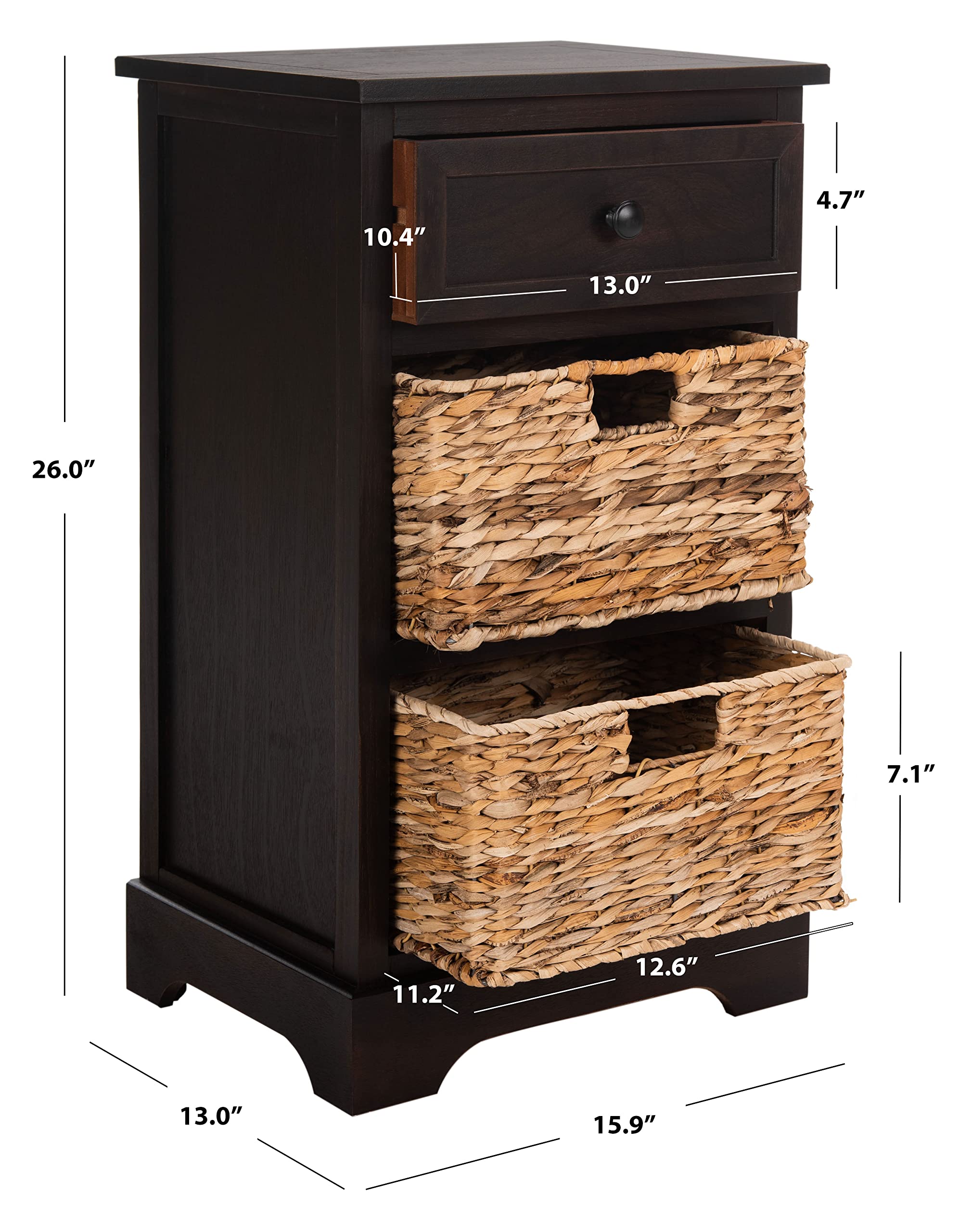 SAFAVIEH Home Collection Carrie Brown/ Natural Wicker 3-Drawer Storage Nightstand Side Table (Fully Assembled)