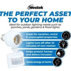 Westek Screw in Motion Sensor Light Socket for Outdoor Lighting, 2 Pack - This Motion Sensor Light Socket Adapter Turns On Lights When Movement is Detected, 20ft Distance - (OMLC163BC)