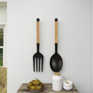 Deco 79 Aluminum Metal Utensils Home Wall Decor Spoon and Fork Wall Sculpture, Set of 2 Wall Art 8"W, 35"H, Silver